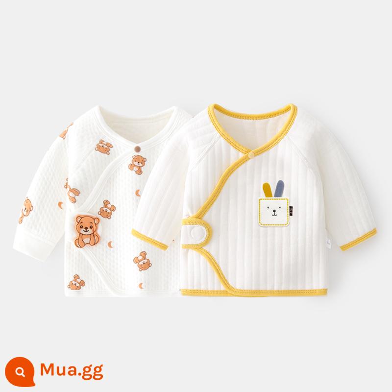 2 quần áo trẻ sơ sinh bé đầu cotton mùa xuân sơ sinh không xương nhà sư quần áo nửa lưng quần áo mùa xuân và mùa thu - Gấu Trăng + Đấu Tử