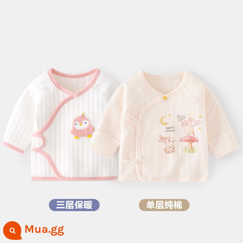 2 quần áo trẻ sơ sinh bé đầu cotton mùa xuân sơ sinh không xương nhà sư quần áo nửa lưng quần áo mùa xuân và mùa thu - Gà + Nấm Thỏ