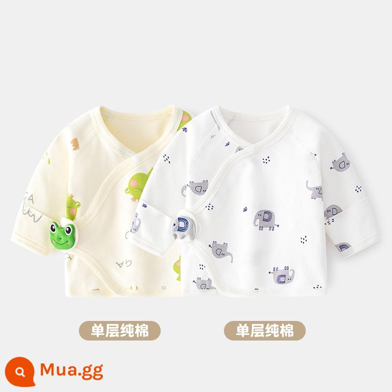 2 quần áo trẻ sơ sinh bé đầu cotton mùa xuân sơ sinh không xương nhà sư quần áo nửa lưng quần áo mùa xuân và mùa thu - ếch + voi tai xanh