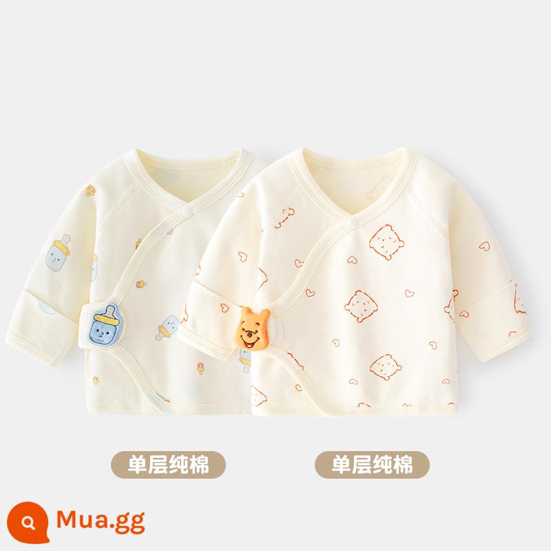 2 quần áo trẻ sơ sinh bé đầu cotton mùa xuân sơ sinh không xương nhà sư quần áo nửa lưng quần áo mùa xuân và mùa thu - Bình sữa + gấu tim đỏ