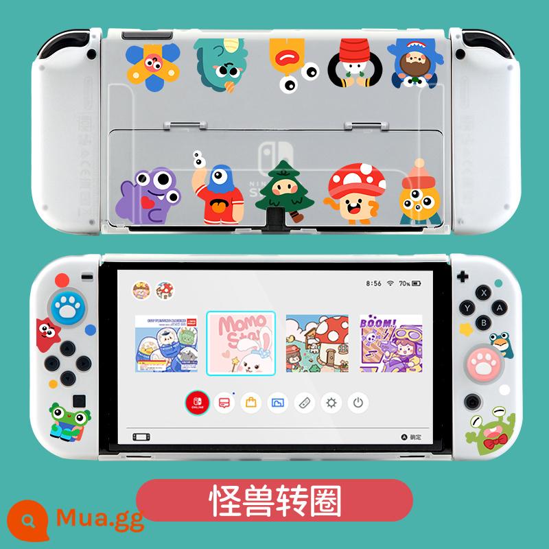 Nintendo Switch Vỏ bảo vệ NS Xử lý tay áo hai bộ trong suốt silicone mềm silicone silicone silicon silicon skinoled shell sticker dễ thương - Vỏ cứng/tay cầm mềm mờ (quay quái vật) OLED mờ + màng cường lực + nắp vuốt mèo