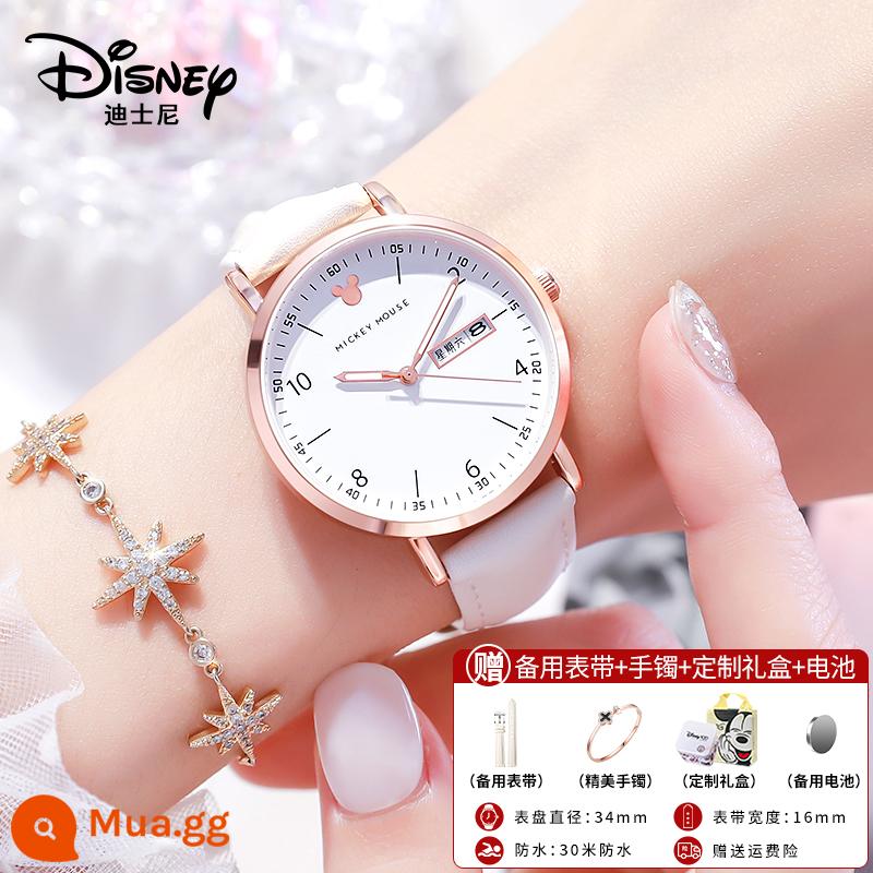 Đồng hồ Disney nữ học sinh trung học cơ sở trung học phổ thông kỳ thi tuyển sinh trung học đặc biệt câm cơ điện tử thạch anh nữ chống thấm nước - Lịch cổ điển-Trắng lưỡi liềm