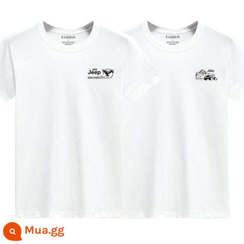 [100% cotton] Áo thun nam ngắn tay mùa hè chất cotton nguyên chất, dáng rộng nửa tay áo sơ mi nam tay lỡ dành cho thanh niên và trung niên - Đại bàng trắng + xe trắng