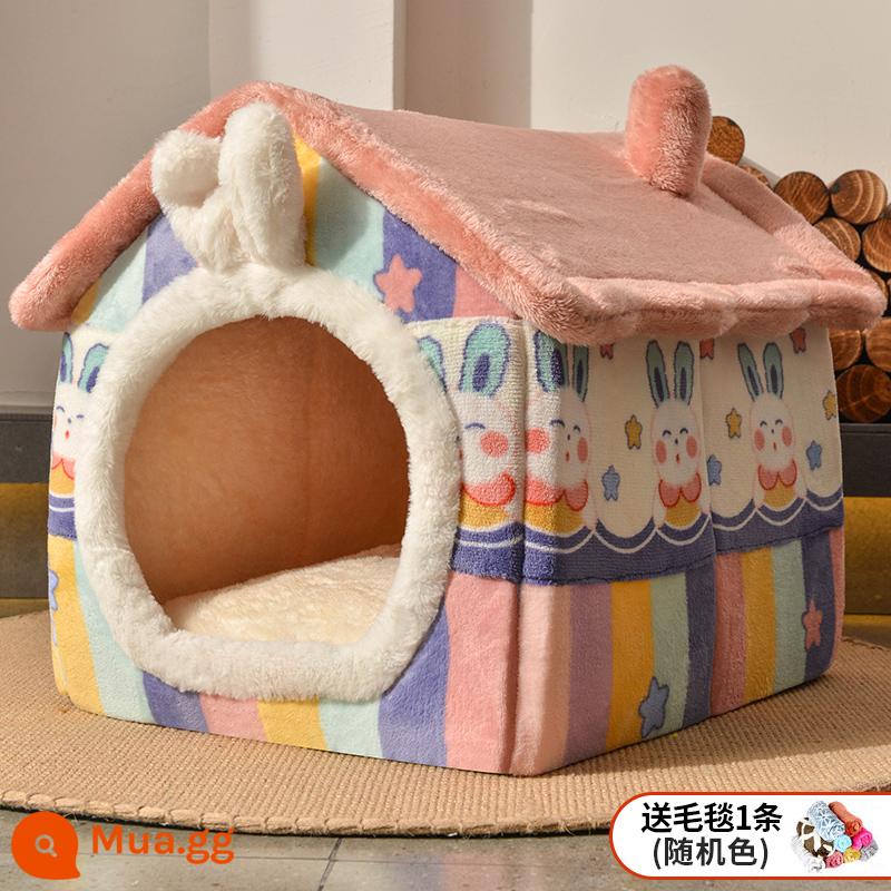 Cat West Four Seasons General House -type Bed House Biệt thự Đóng cửa mùa đông Đóng ấm Chó tổ chức nuôi thú cưng - Thỏ Cầu Vồng [Chăn Quà Tặng]