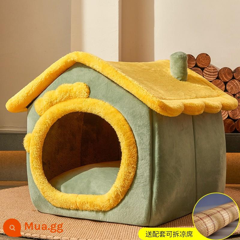 Cat West Four Seasons General House -type Bed House Biệt thự Đóng cửa mùa đông Đóng ấm Chó tổ chức nuôi thú cưng - Khủng long xanh [Thảm miễn phí]