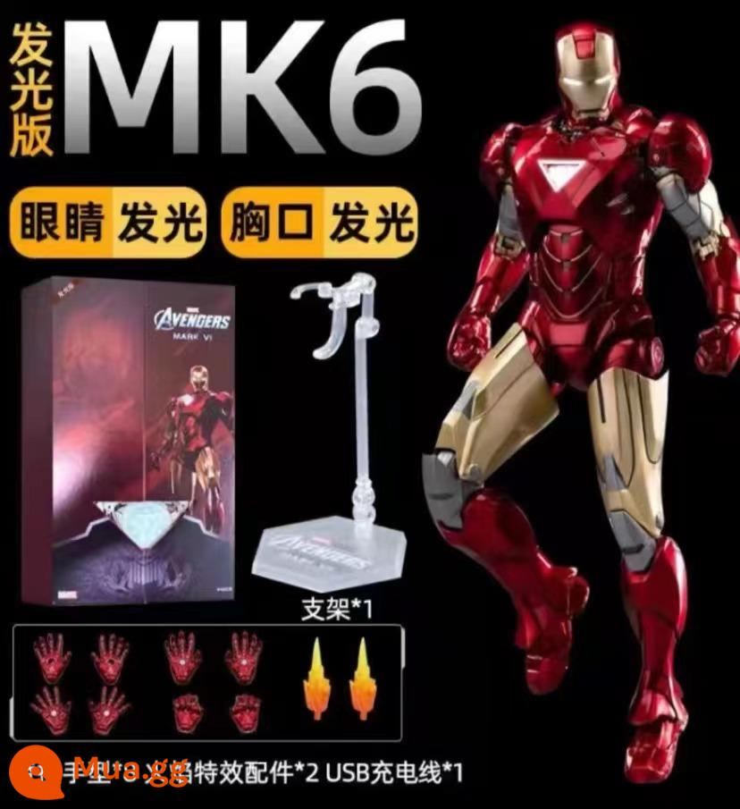 Midtop Iron Man chính hãng MK43 Ánh sáng Gennukmark 1234567 Di chuyển MK50 WAR MÁY - Phiên bản phát sáng mắt ngực MK6 [Hộp quà sang trọng + Sạc USB + Chân đế + Tay có thể thay thế]