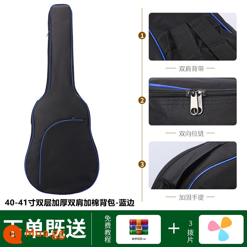 Đàn Guitar Túi 36-41 Inch Đàn Guitar Acoustic Ba Lô Cotton Dày Chống Sốc Vai Chống Va Chạm Túi Chống Nước Đàn Guitar Buổi Biểu Diễn túi - Phiên bản nâng cấp dày 40/41 inch - viền xanh