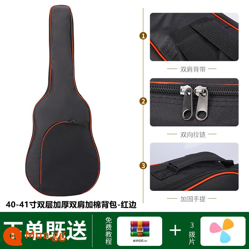 Đàn Guitar Túi 36-41 Inch Đàn Guitar Acoustic Ba Lô Cotton Dày Chống Sốc Vai Chống Va Chạm Túi Chống Nước Đàn Guitar Buổi Biểu Diễn túi - Phiên bản nâng cấp dày 40/41 inch - viền đỏ