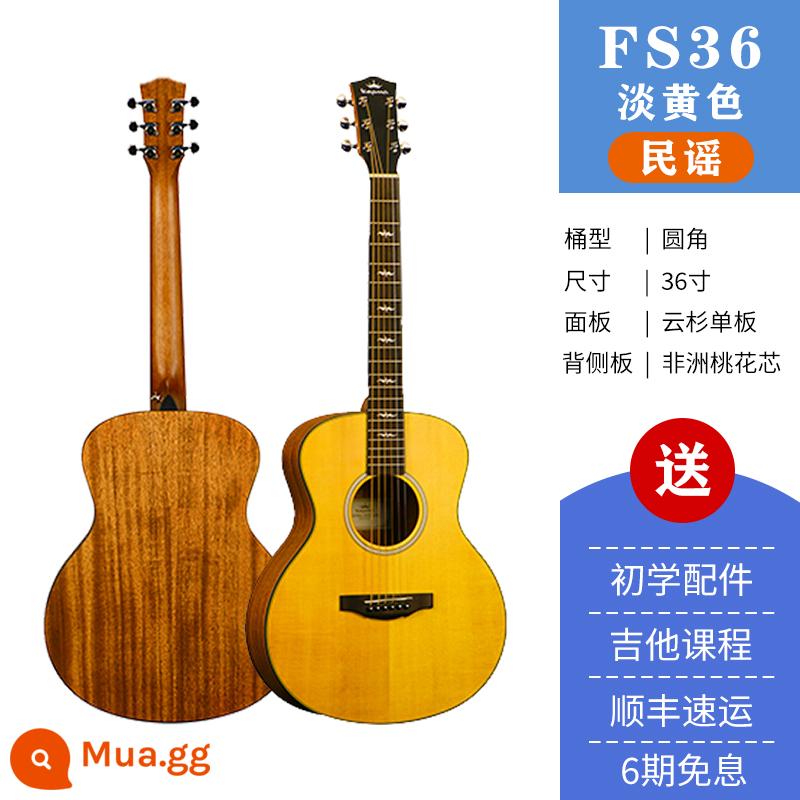 Kepma FS36 đĩa đơn đàn guitar Fingerstyle hát 36 inch hộp điện du lịch mới bắt đầu dân gian đàn guitar acoustic - Bản ballad mờ màu vàng nhạt FS36