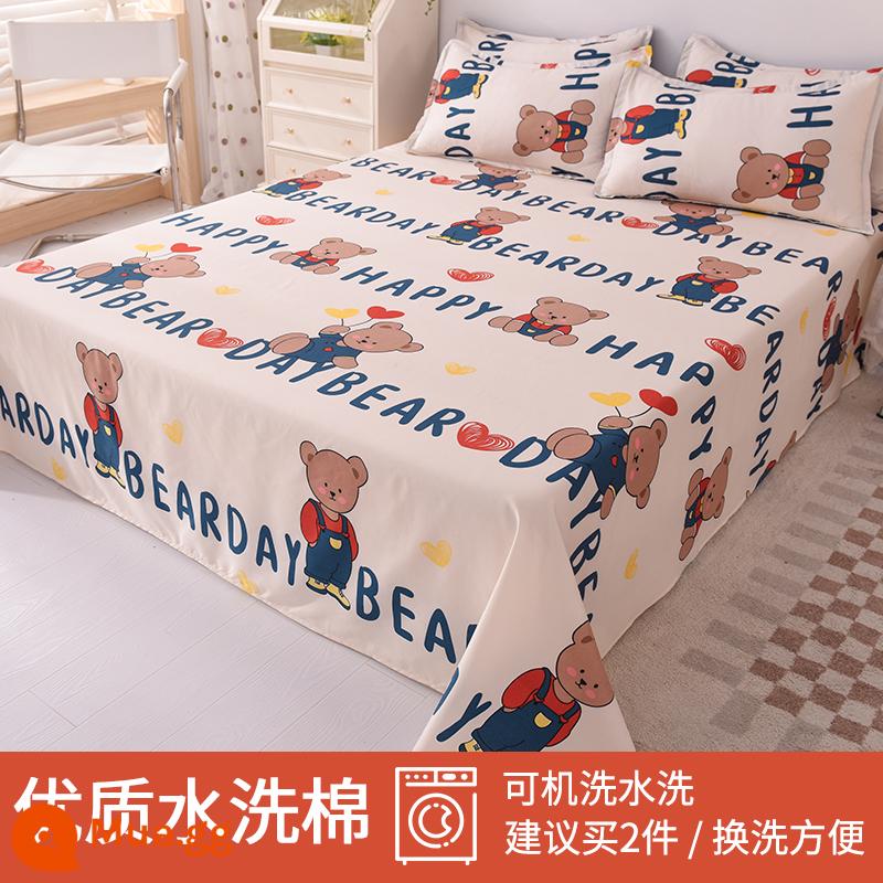 Tấm ga trải giường nhỏ tươi mát đơn mảnh mùa đông ký túc xá trẻ em 1,5m đơn cotton nguyên chất được giặt sạch chải chăn vỏ gối đơn bộ ba món - bảng chữ cái gấu