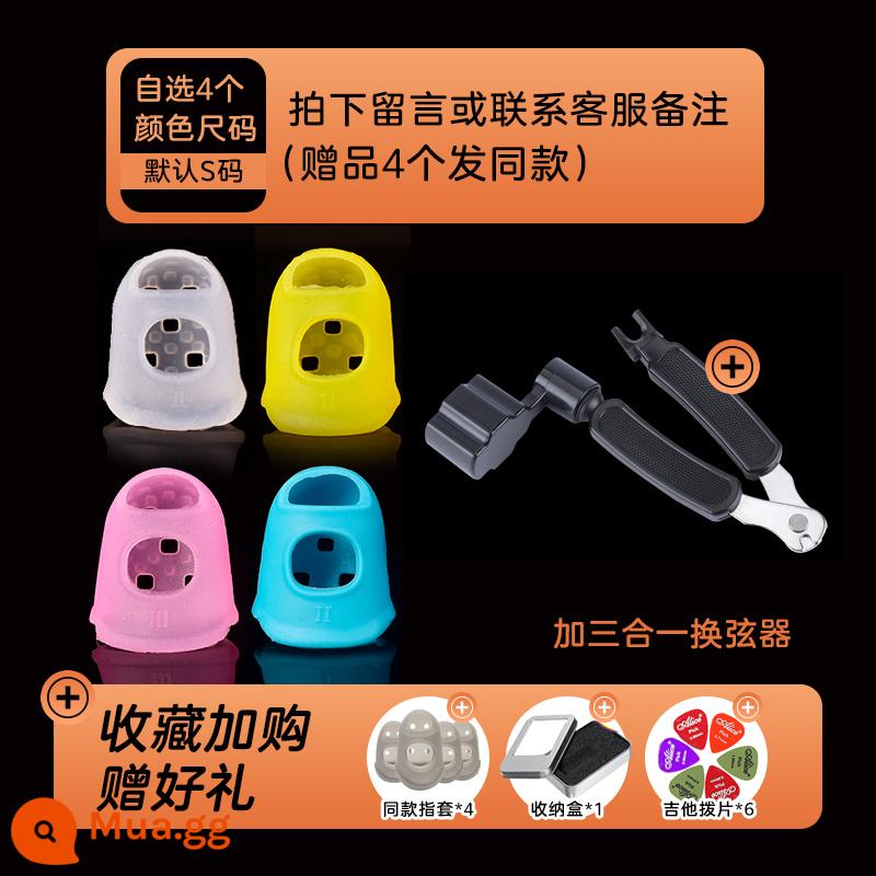 Đàn Guitar Ngón Tay Bao Silicone Đầu Ngón Tay Bao Ngón Tay Trái Đau Bảo Vệ Ngón Tay Bao Đàn Ukulele Pipa Phụ Trợ Hiện Vật Phụ Kiện - Chọn 4 size màu bất kỳ [ghi chú size màu khi đặt hàng] + Bộ đổi chuỗi ba trong một