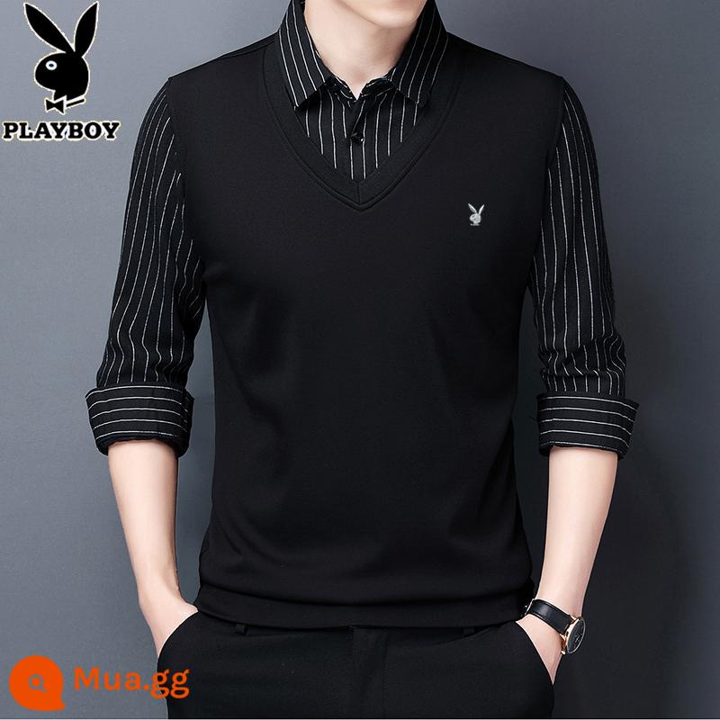 Playboy giả hai mảnh áo nhung nam mùa thu và mùa đông mới nóng cotton cotton dày đàn ông - [Xuân Thu] 10002 đen