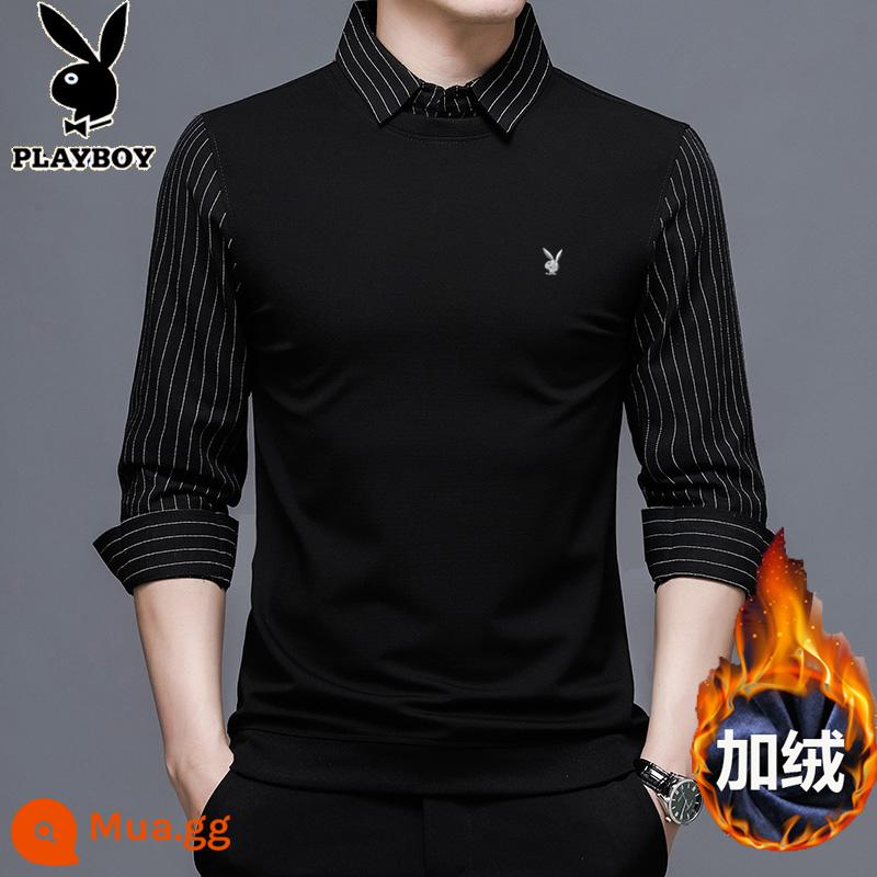 Playboy giả hai mảnh áo nhung nam mùa thu và mùa đông mới nóng cotton cotton dày đàn ông - [Phong cách lông cừu] 5865 màu đen