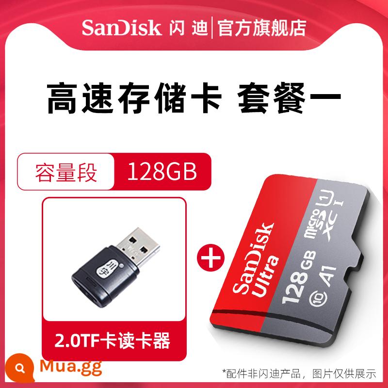 SanDisk flagship store 128g thẻ nhớ điện thoại di động tf thẻ nhớ đa năng thẻ micro sd chuyển đổi thẻ tốc độ cao - Thẻ đỏ xám 128G 140MB/s + đầu đọc thẻ