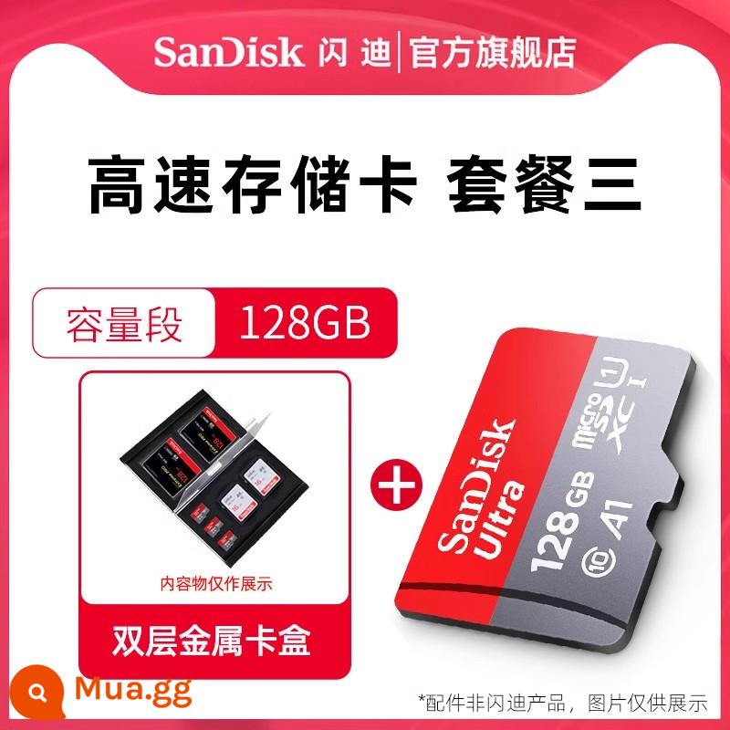 SanDisk flagship store 128g thẻ nhớ điện thoại di động tf thẻ nhớ đa năng thẻ micro sd chuyển đổi thẻ tốc độ cao - Thẻ đỏ xám 128G 140MB/s + hộp đựng thẻ kim loại