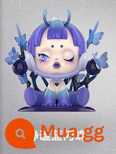 POPMART Bubble Mart chính hãng SKULPANDA loạt thú ăn thịt trong mơ đồ chơi mô hình hộp mù thế hệ sp7 - Silent Blue Morpho Butterfly-Mở hộp nhưng không đóng bao