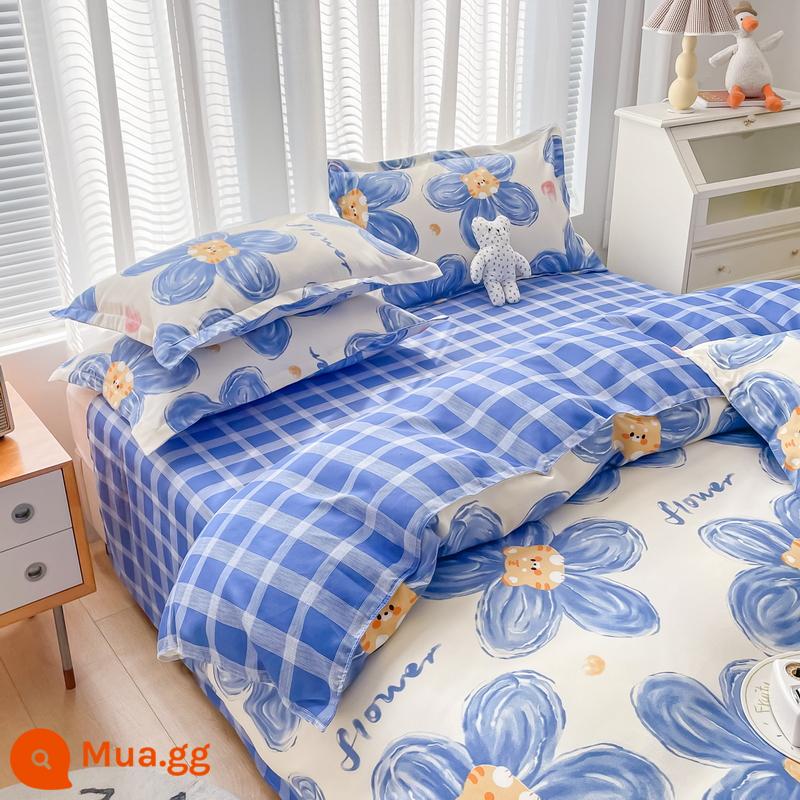 Bộ bốn món bằng cotton 100 tấm trải giường bằng vải cotton nguyên chất Bộ ba món sinh viên ký túc xá bốn mùa bốn mùa chăn ga gối đệm đơn giản thân thiện với da 3 - MSY Huhushenghua