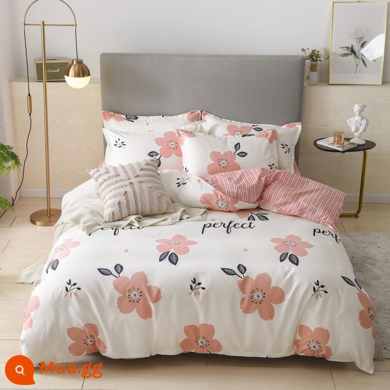 Bộ bốn món bằng cotton 100 tấm trải giường bằng vải cotton nguyên chất Bộ ba món sinh viên ký túc xá bốn mùa bốn mùa chăn ga gối đệm đơn giản thân thiện với da 3 - MSY Yingfeiyuan