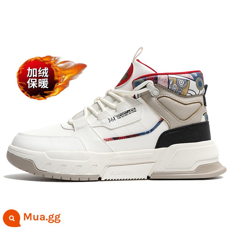 Giày Thể Thao 361 Nam Trang Web Chính Thức Mùa Đông 2022 Mới 361 Độ Plus Nhung Chính Hãng Giày Sneaker Ống Cao Giày Thường Nam - Lông trắng/Đỏ thể hình 146629A