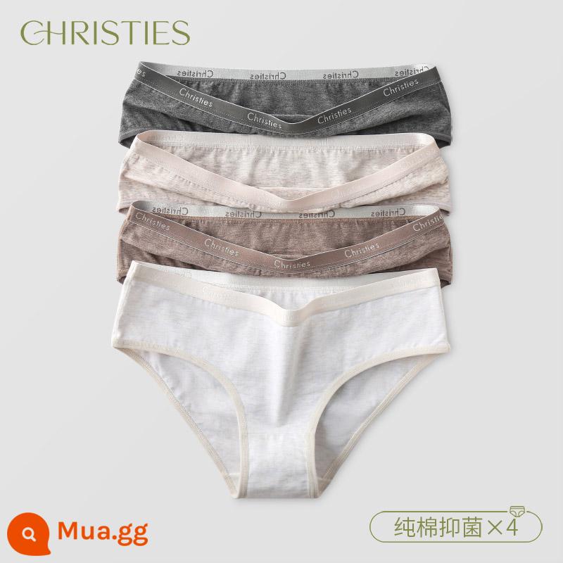 Quần lót cotton Tân Cương cho nữ, cotton nguyên chất, 100% cotton, quần lót đáy quần kháng khuẩn, thoáng khí, cạp thấp, thoải mái, không tì vết, phong cách Nhật Bản cho bé gái - [C8393 Cà phê-trắng-kaki-xám đậm]