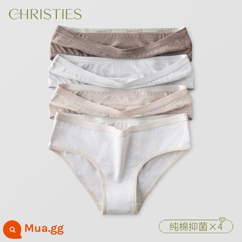 Quần lót cotton Tân Cương cho nữ, cotton nguyên chất, 100% cotton, quần lót đáy quần kháng khuẩn, thoáng khí, cạp thấp, thoải mái, không tì vết, phong cách Nhật Bản cho bé gái - [C8393 xanh xám-cà phê-trắng-kaki]