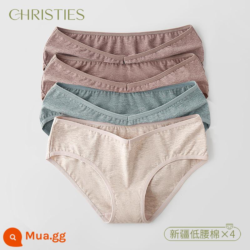 Quần lót cotton Tân Cương cho nữ, cotton nguyên chất, 100% cotton, quần lót đáy quần kháng khuẩn, thoáng khí, cạp thấp, thoải mái, không tì vết, phong cách Nhật Bản cho bé gái - Cà phê 2-xám-xanh-kaki