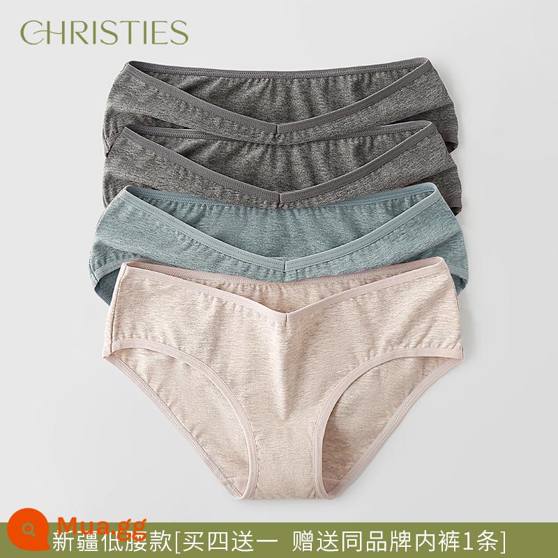 Quần lót cotton Tân Cương cho nữ, cotton nguyên chất, 100% cotton, quần lót đáy quần kháng khuẩn, thoáng khí, cạp thấp, thoải mái, không tì vết, phong cách Nhật Bản cho bé gái - [Mua 4 tặng 1, 1 quần lót cùng nhãn hiệu] Xám Đậm 2-Xám Xanh-Kaki