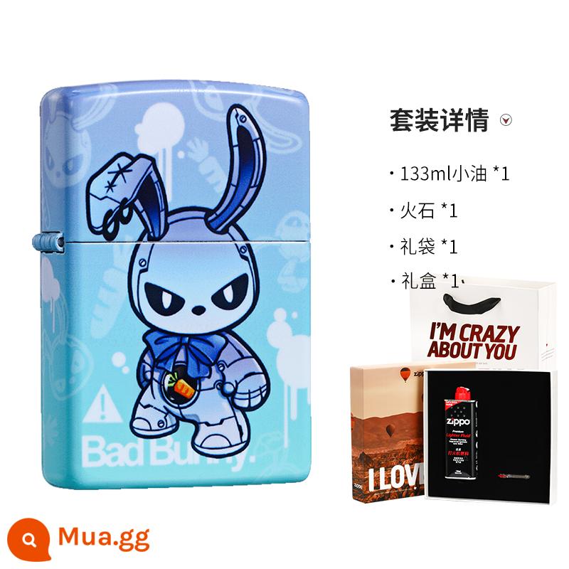 Bật lửa Zippo chính thức chính hãng dạ quang dầu bóng in màu cơ khí thỏ Zoop chống gió dầu hỏa phụ kiện quà tặng - Thỏ phát sáng [Bộ hộp quà lãng mạn bất ngờ]