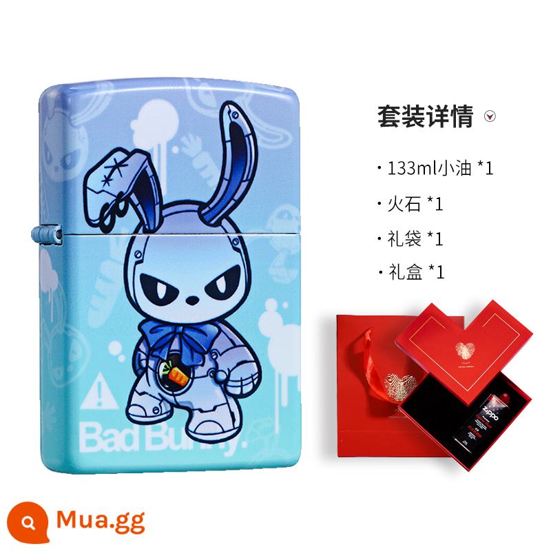 Bật lửa Zippo chính thức chính hãng dạ quang dầu bóng in màu cơ khí thỏ Zoop chống gió dầu hỏa phụ kiện quà tặng - Thỏ phát sáng [Bộ hộp quà tình yêu]