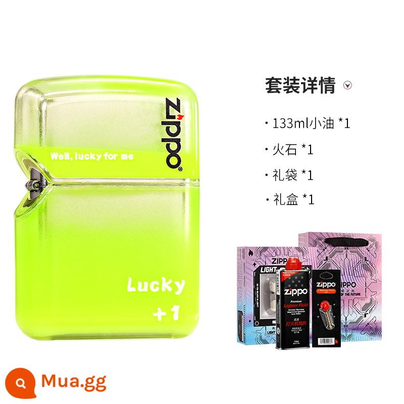 Bật lửa zippo cát lún sáng tạo vỏ acrylic trong suốt bật lửa dầu hỏa gửi tặng bạn trai - Bóng núi xanh nổi [Bộ hộp quà]