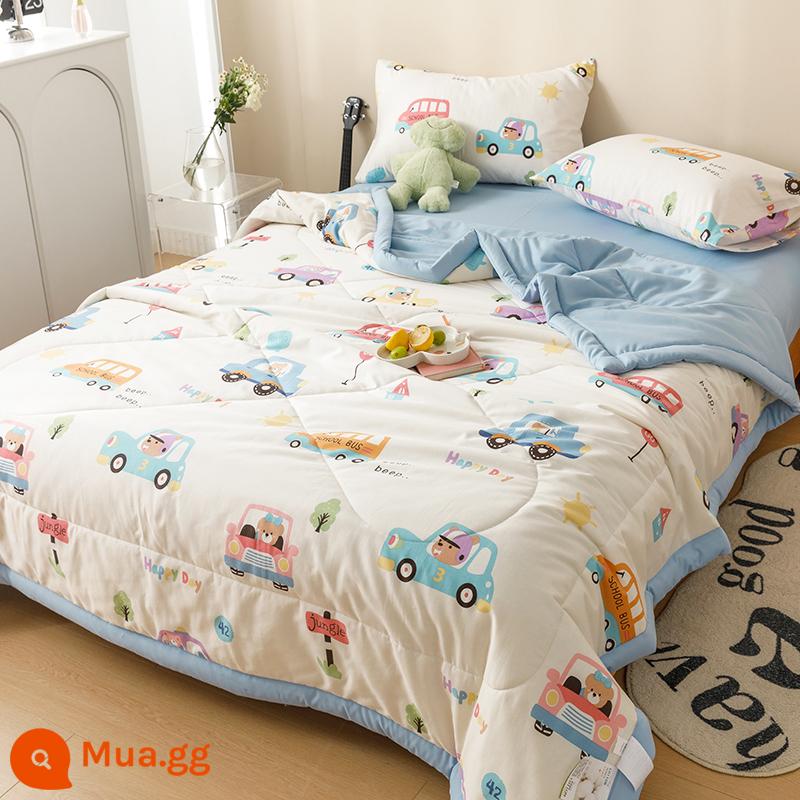 Chăn bông mùa hè chăn điều hòa không khí chăn mùa hè 100% cotton nguyên chất chăn mỏng đơn mùa xuân và mùa thu lõi chăn chăn bông có thể giặt bằng máy - Happy Bus [100% cotton, có thể giặt bằng máy]