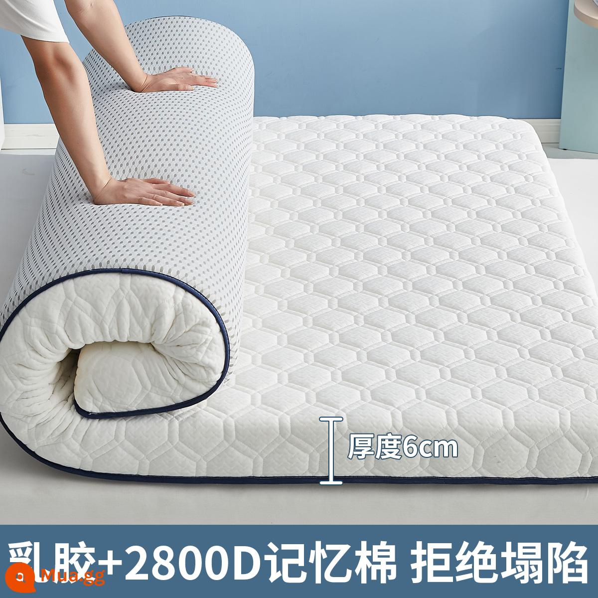 Nệm cao su đệm nhà tatami mat chăn dày ký túc xá sinh viên đơn miếng bọt biển cho thuê đặc biệt mat chăn - (Dày khoảng 6cm) Lưới lục giác - trắng [Áo công nghiệp 6 lớp mủ siêu dày + Vải kháng khuẩn, chống mạt loại A]