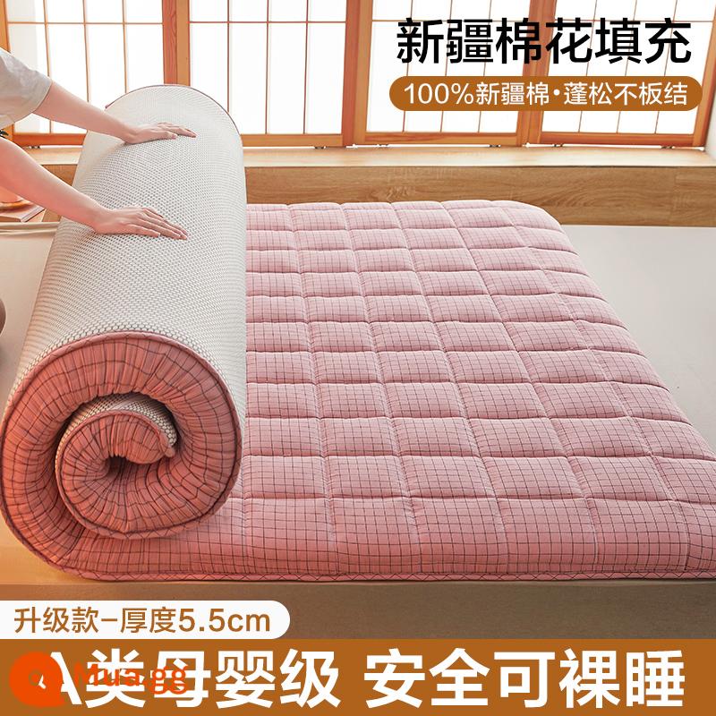 Nệm cotton nam cực đệm nhà nệm pad chăn nệm mùa đông ký túc xá sinh viên chăn đơn - Lưới nhỏ màu hồng [làm đầy bông Tân Cương, độ dày khoảng 5,5cm]