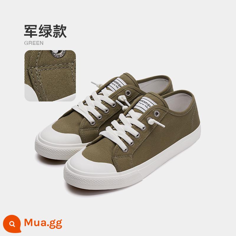 Rockfish Giày Vải Nữ Mùa Hè Slip-On Thoáng Khí Phẳng Thể Thao Nữ Trắng Giày Sneaker Nữ Người Mẫu - Quân đội xanh