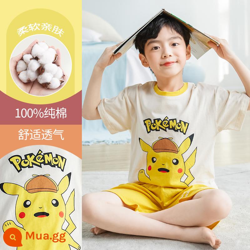 Bộ đồ ngủ trẻ em cotton nguyên chất phong cách mùa hè 2023 cậu bé mới lớn cậu bé mỏng phần mùa hè quần áo điều hòa không khí phù hợp với dịch vụ gia đình - Xe bán tải màu vàng DNY332 #2K