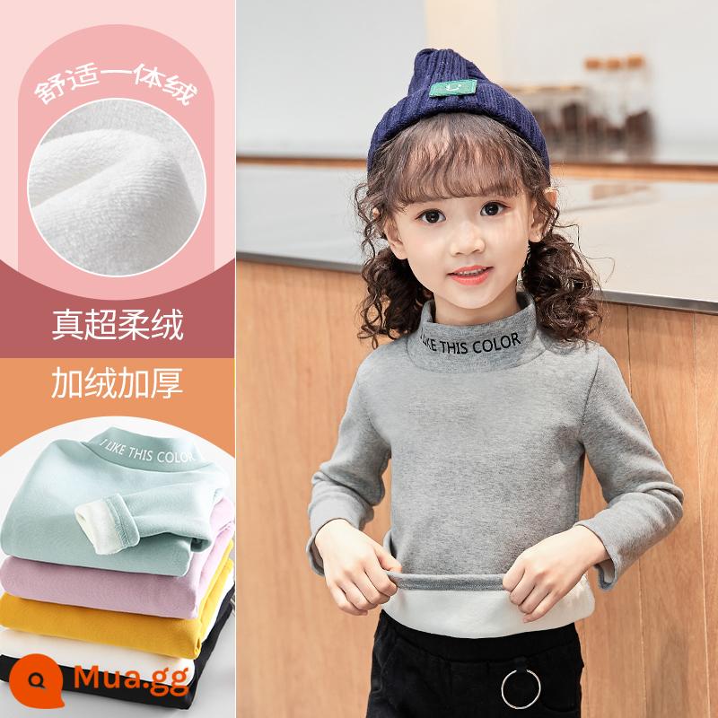 Áo sơ mi đáy quần bé gái xuân thu 2023 áo thun dài tay mới cho trẻ em cotton nguyên chất áo trẻ em cỡ lớn quần áo mùa thu bé gái - DTX181 xám đậm #2K [kiểu nhung]