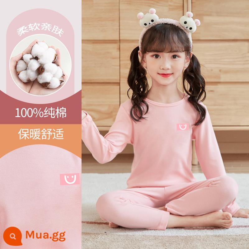 Quần áo thu đông bé gái quần vệ sinh cotton trẻ em giữ nhiệt bộ đồ lót cotton nguyên chất cho trẻ lớn cộng với lông cừu quần áo giữ nhiệt áo len cotton đồ ngủ - DNY353 hồng #5N (Loại A 100% cotton)