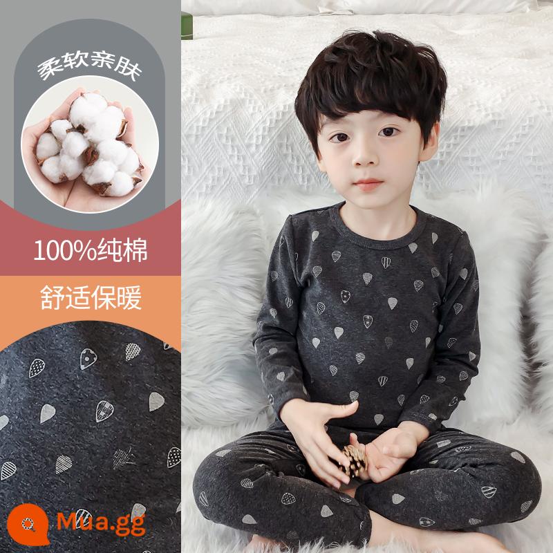 Quần áo mùa thu bé trai, quần vệ sinh, bộ đồ lót giữ nhiệt trẻ em, đồ ngủ cotton nguyên chất, quần áo giữ nhiệt, áo len cotton trẻ em và thanh thiếu niên lớn hơn - D690 giọt nước đen #5N (cổ tròn - loại A)