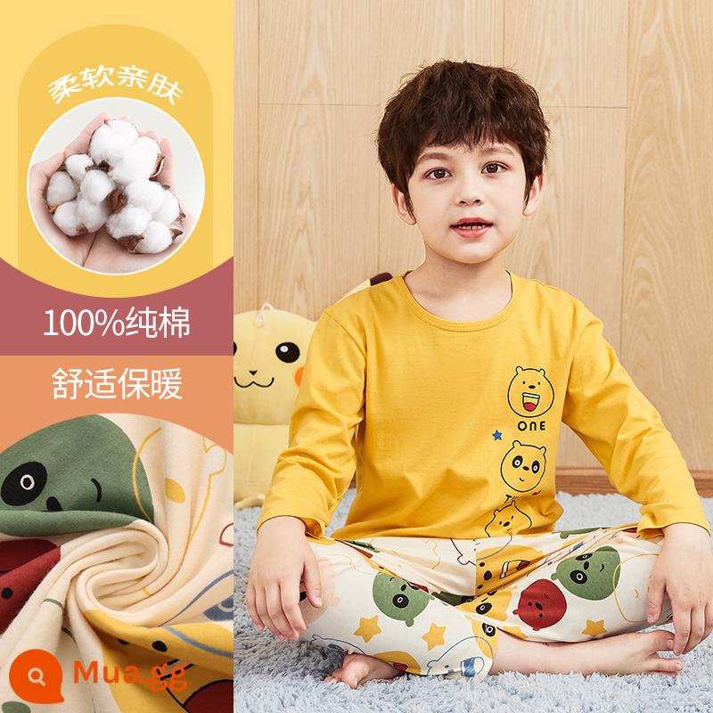 Mùa xuân và mùa thu 2023 quần áo trẻ em ở nhà mới cho bé cotton mùa hè bộ đồ ngủ dài tay bé trai trung và lớn phù hợp với trẻ em - DNY222 vàng #2K