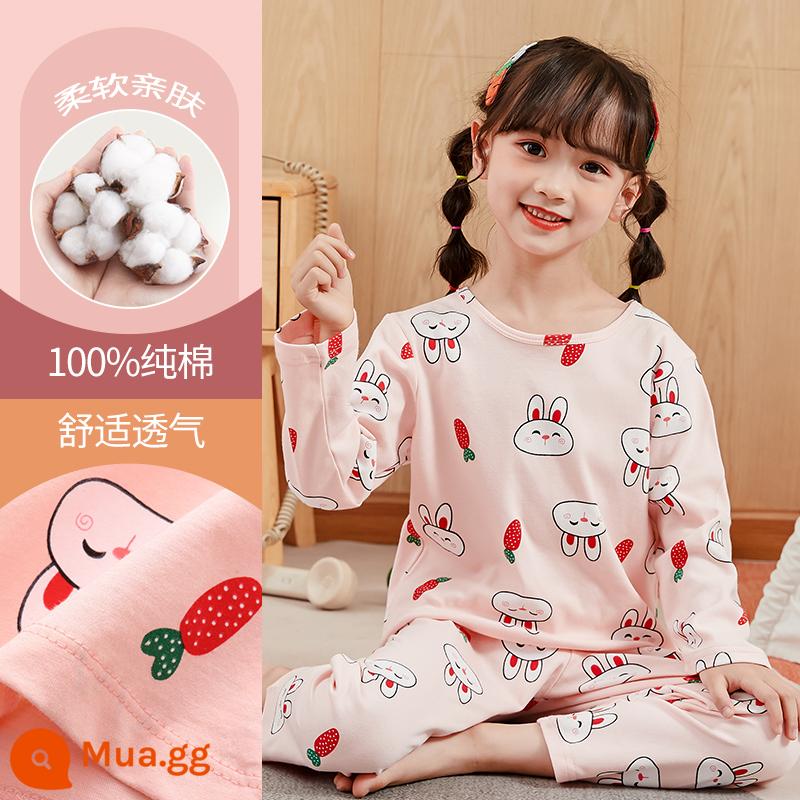 Bộ đồ ngủ bé gái mùa thu đông cotton nguyên chất quần áo dài mặc ở nhà cho trẻ em trung niên trở lên phù hợp với bé gái mùa thu quần áo mùa thu quần vệ sinh - DNY259Thỏ#2K