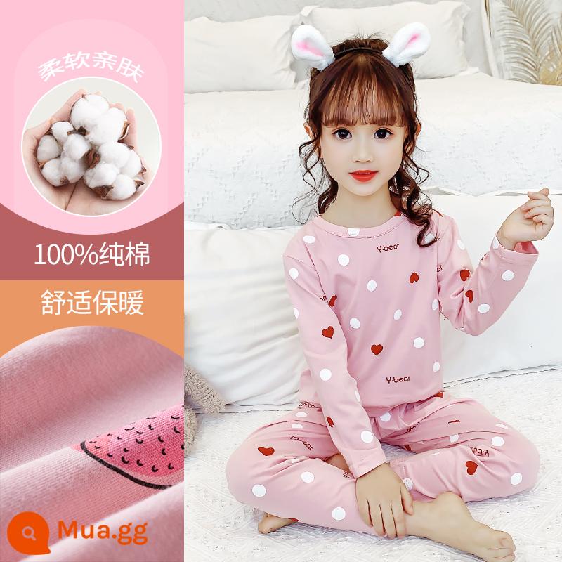 Bộ đồ ngủ trẻ em bé gái cotton nguyên chất mùa xuân và mùa thu 2023 quần áo mùa thu dài tay quần vệ sinh phù hợp với trẻ lớn quần áo mặc nhà mùa đông bé gái - DNY070 hồng tình yêu #2K