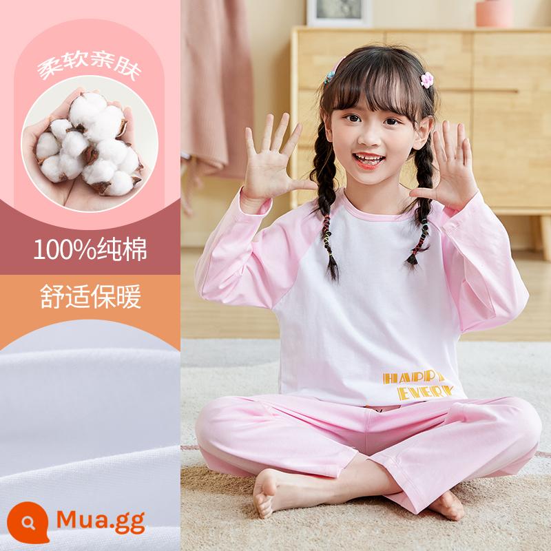 Bộ đồ ngủ trẻ em bé gái mùa thu đông 2023 mới trung và lớn cotton nguyên chất dài tay cho bé gái mặc ở nhà quần áo mùa thu quần vệ sinh - DNY297 hồng #2K