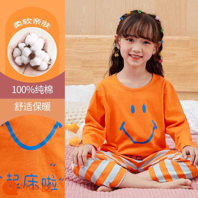 Bộ đồ ngủ trẻ em bé gái cotton nguyên chất mùa xuân và mùa thu 2023 quần áo mùa thu dài tay quần vệ sinh phù hợp với trẻ lớn quần áo mặc nhà mùa đông bé gái - DNY238 Cam#2K