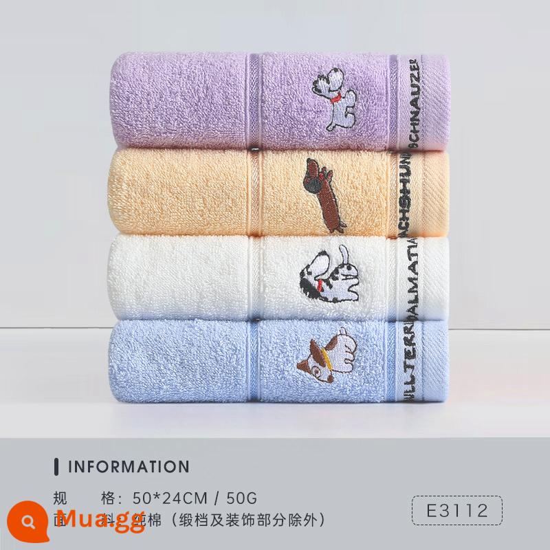 Khăn trẻ em Jialiya cotton nguyên chất rửa mặt cho trẻ sơ sinh và trẻ nhỏ Khăn nhỏ đặc biệt mềm mại trong gia đình thấm nước và không dễ rụng tóc - [Loại A 100% cotton] (Tím 1 Trắng 1 Vàng 1 Xanh 1) 4 miếng [Dòng Cún Con]