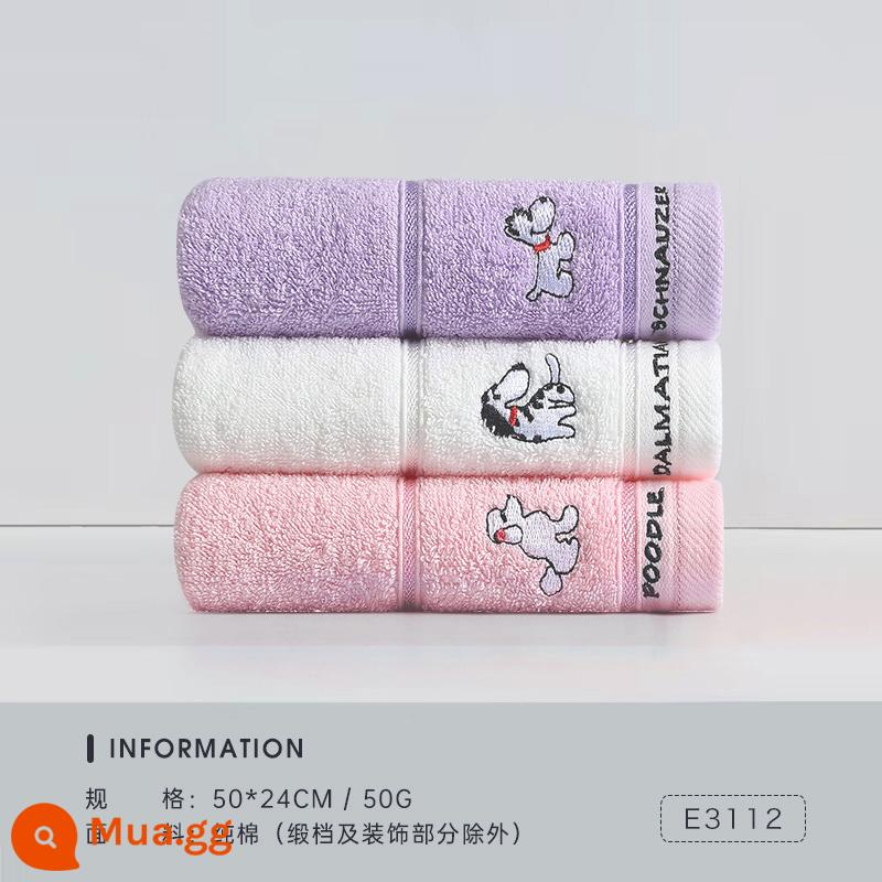 Khăn trẻ em Jialiya cotton nguyên chất rửa mặt cho trẻ sơ sinh và trẻ nhỏ Khăn nhỏ đặc biệt mềm mại trong gia đình thấm nước và không dễ rụng tóc - [Loại A 100% cotton] (Hồng 1 Trắng 1 Tím 1) 3 chiếc [Dòng Cún Con]