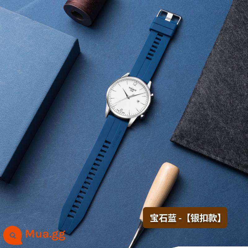 Dây đeo đồng hồ silicone nam khóa pin cao su mới đa năng phụ kiện làm vòng tay thay thế Tissot DW Longines CASIO King - Màu xanh sapphire-[Khóa bạc]