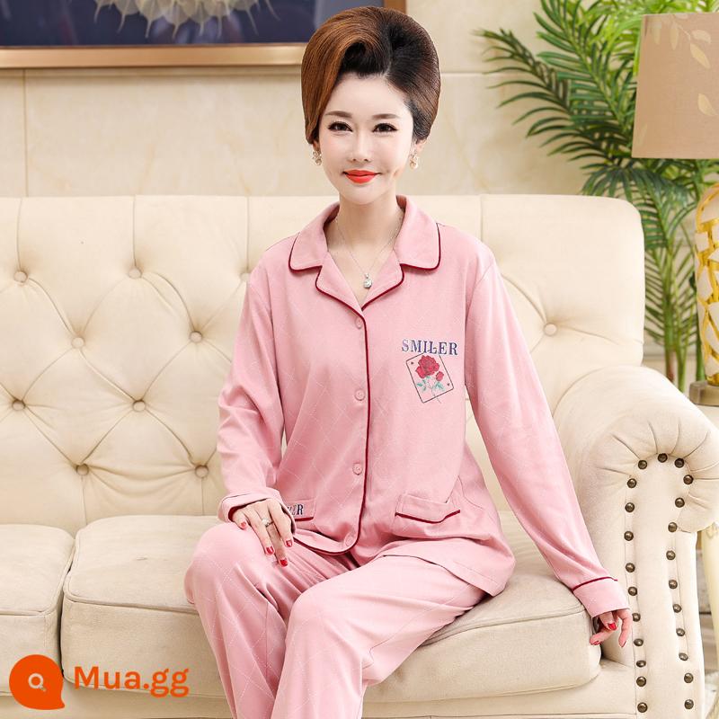 Bộ đồ ngủ cho bà mẹ trung niên và người cao tuổi mùa xuân và mùa thu cotton nguyên chất dài tay kích thước lớn phần mỏng phục vụ tại nhà bộ đồ nữ mùa thu đông - 9930