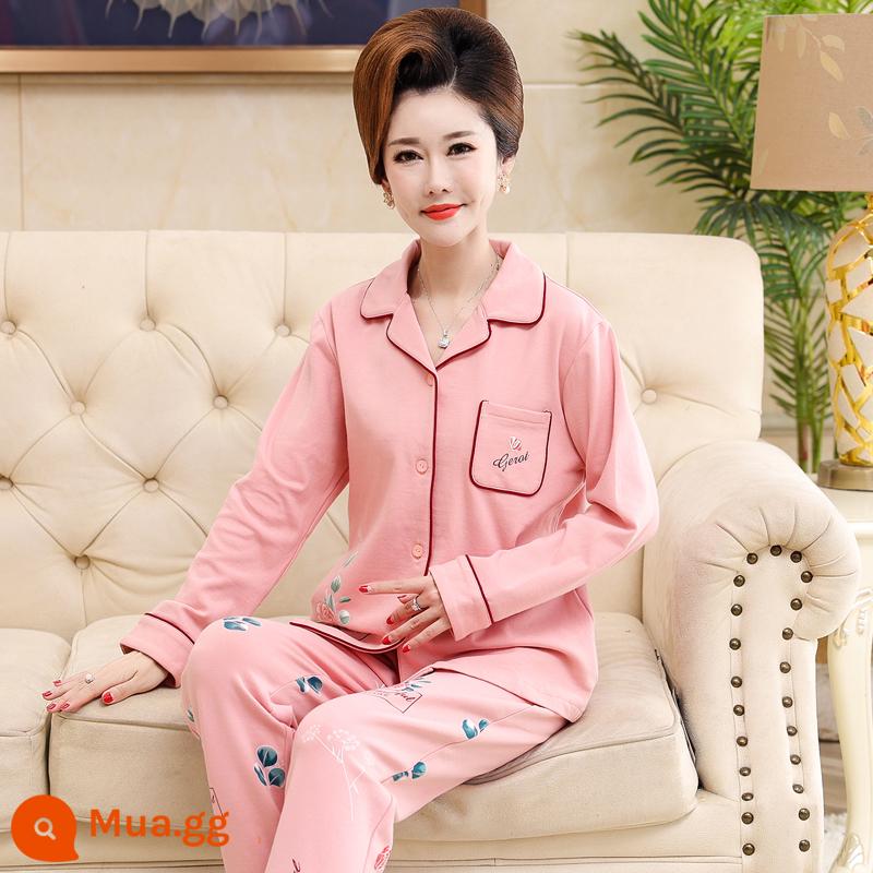 Bộ đồ ngủ cho bà mẹ trung niên và người cao tuổi mùa xuân và mùa thu cotton nguyên chất dài tay kích thước lớn phần mỏng phục vụ tại nhà bộ đồ nữ mùa thu đông - 9928