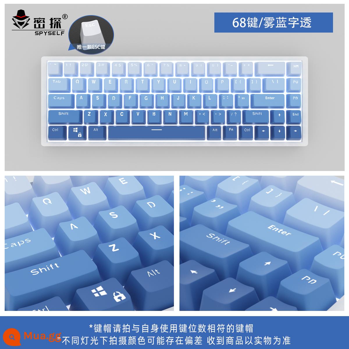 Chất Sương Mù Màu Xanh Mờ Keycap OEM Có Độ Dốc Cao Màu Xanh Nhúng Hai Màu PBT/61/68/84/87/98/ - Bố trí 68 phím - thời gian chính xác