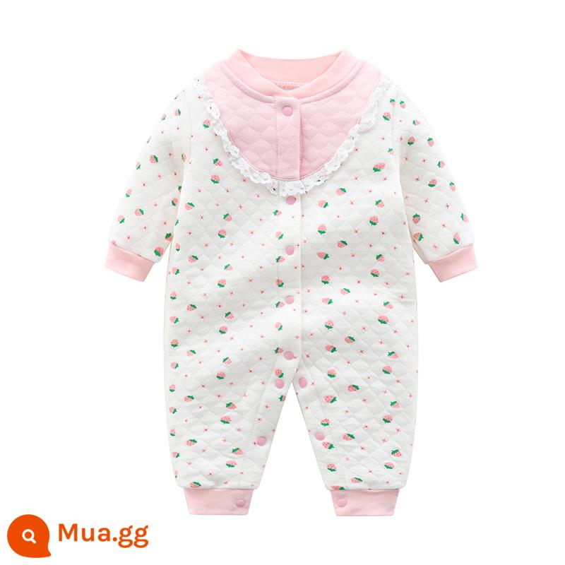 Áo Liền Quần Cho Bé Thu Đông Dày Chần Bông Mùa Xuân Cotton Nguyên Chất Bộ Đồ Ngủ Ấm Áp Nam Nữ Quần Áo Liền Quần Dài Tay Dễ Thương - Giữ Ấm-Trái Tim Dâu Nhỏ B